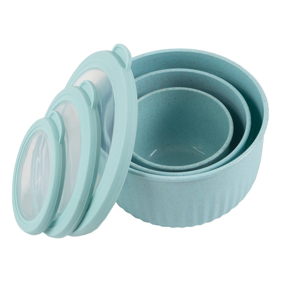 Teal Nesting Bowls Set of 3 with Lids Microwave Freezer Safe Eco-Friendly Material Image 1