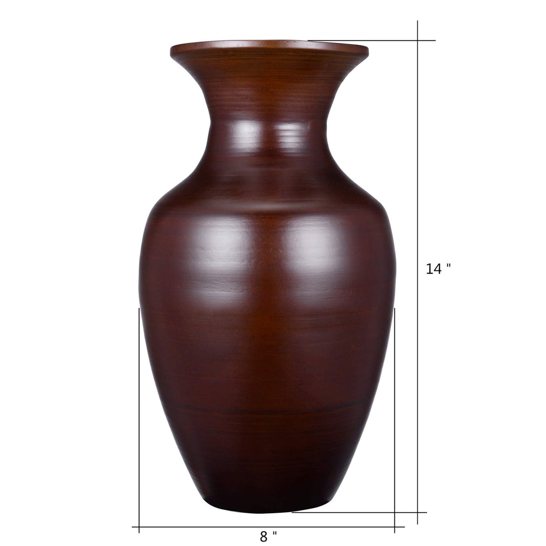 Handcrafted 14 Tall Brown Bamboo Glazed Vase Decorative for Floral Display Image 1