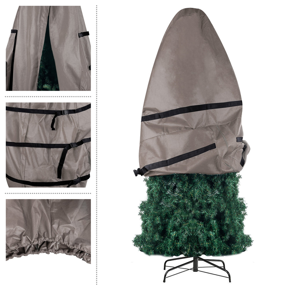 Christmas Tree Storage Bag Canvas Gray 9ft Upright Zippered Cover Heavy-Duty Image 2