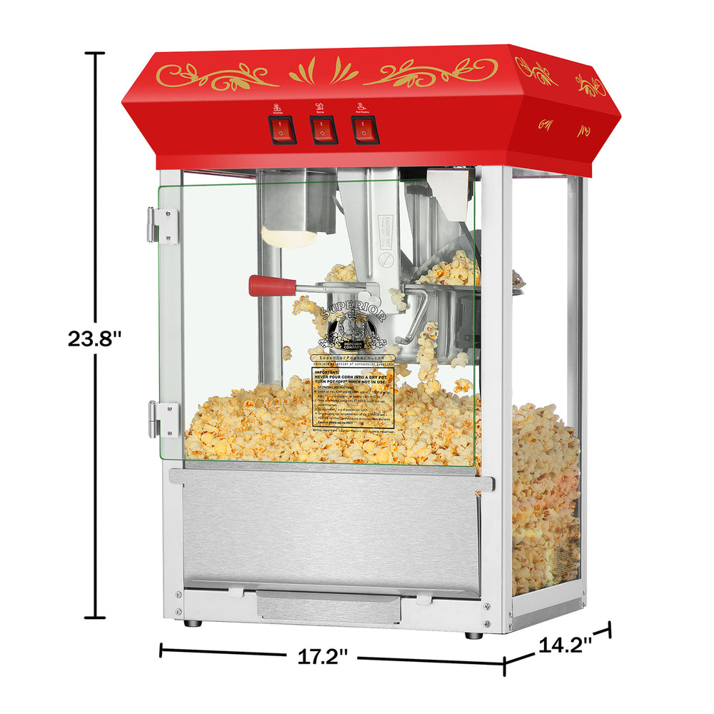Movie Night Superior 3 Gallon Capacity Countertop Popcorn Popper 8 Oz Red Image 2