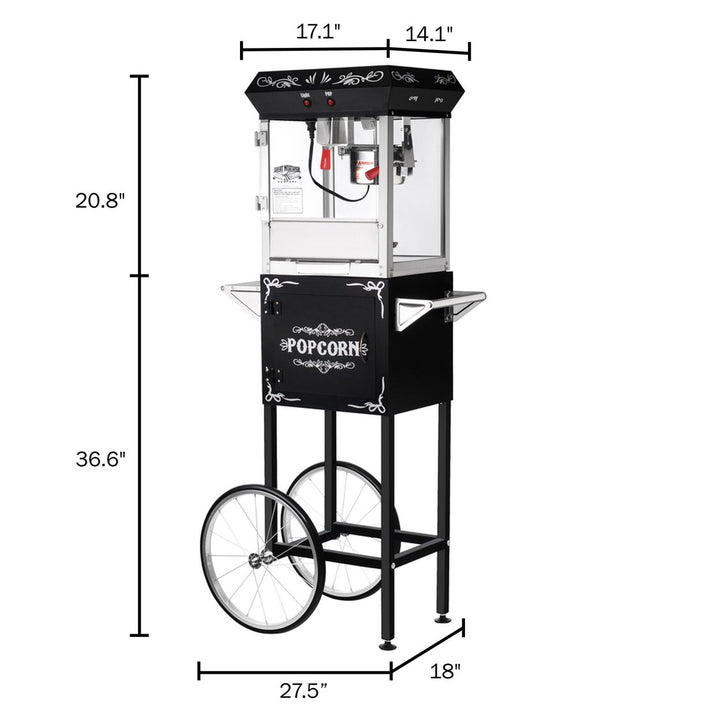 Popcorn Machine with Cart 6oz Stainless Steel Kettle Warming Tray Black Image 2