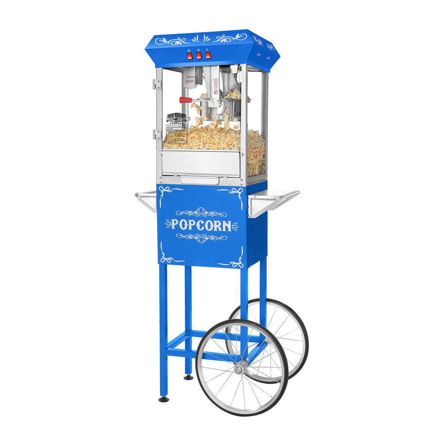 Popcorn Machine with Cart- Popper Makes 3 Gallons- 8-Ounce Kettle Blue Image 1