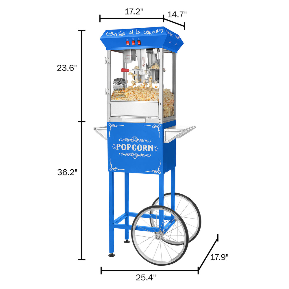 Popcorn Machine with Cart- Popper Makes 3 Gallons- 8-Ounce Kettle Blue Image 2