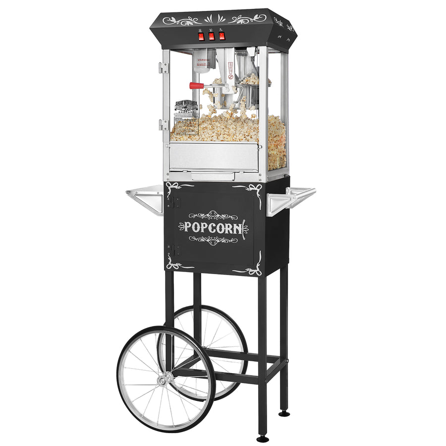 Popcorn Machine with Cart 8oz Popper, Stainless Kettle, Warming Light, Black Image 1