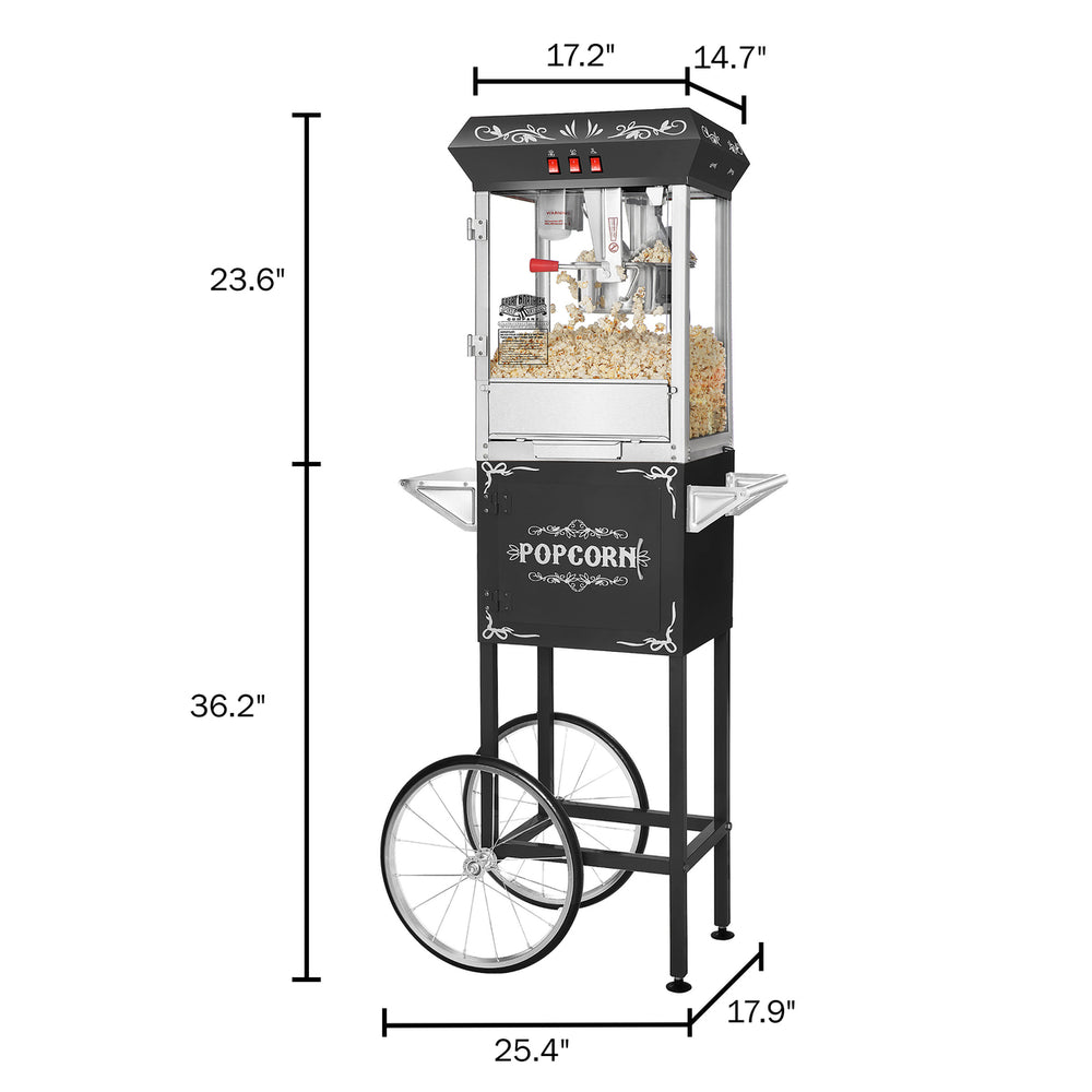 Popcorn Machine with Cart 8oz Popper, Stainless Kettle, Warming Light, Black Image 2
