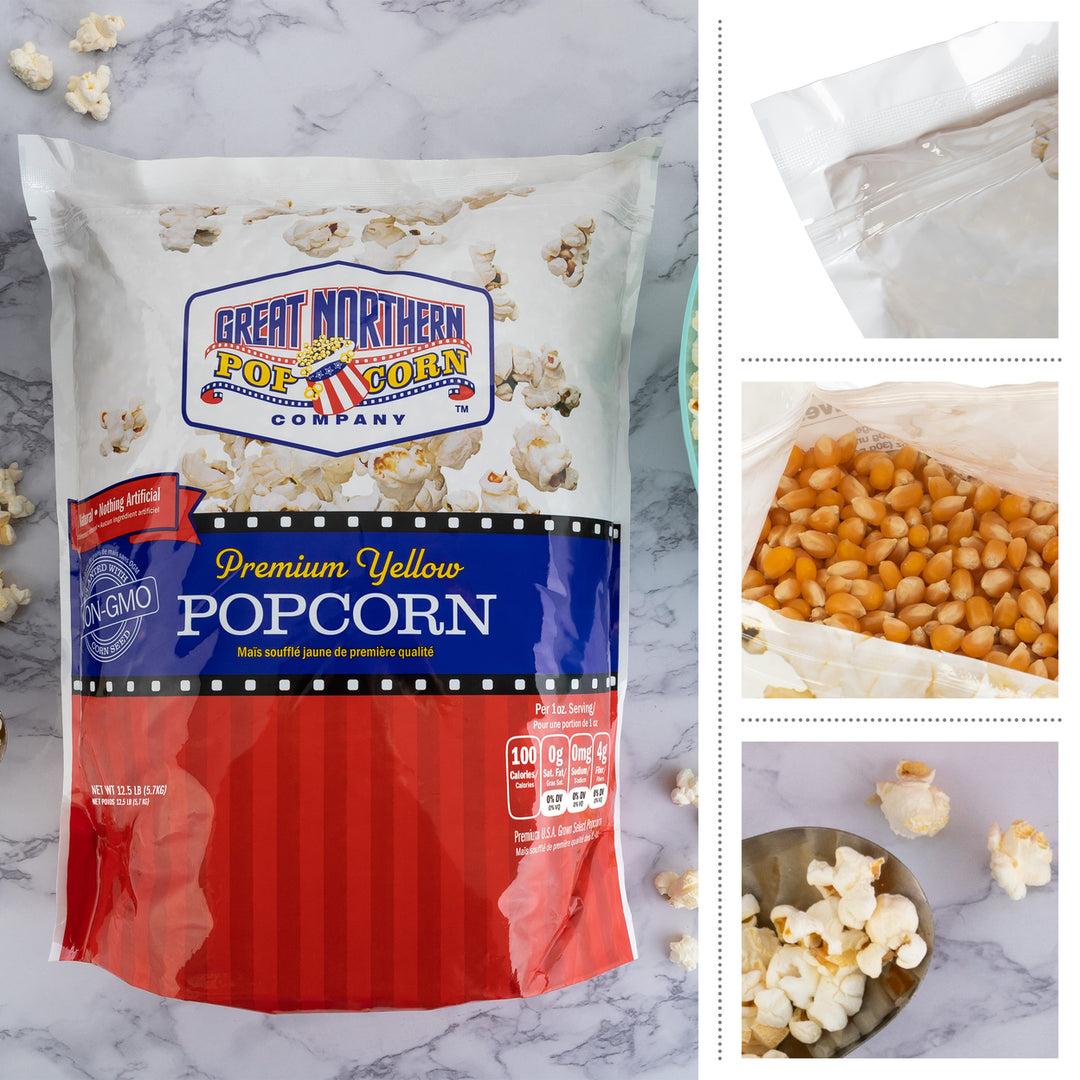 Premium Yellow Popcorn Kernels 12.5lbs Gourmet Resealable Bag Non-GMO Bulk Image 2