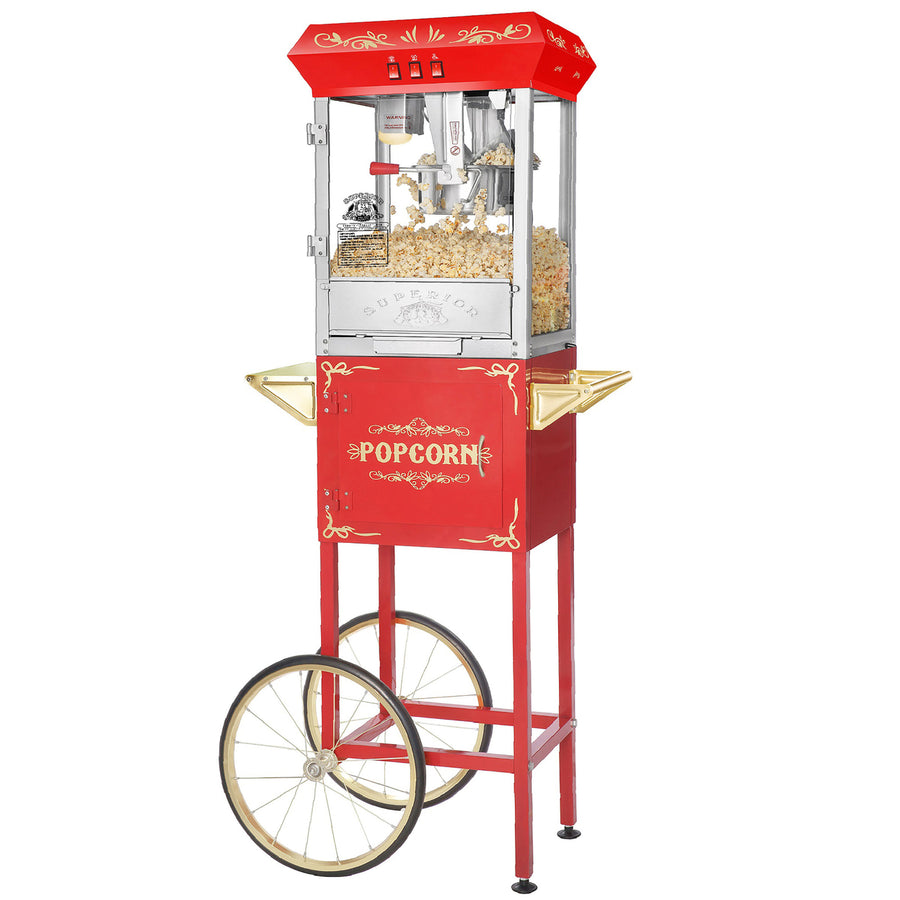 Superior Popcorn 8 Ounce Carnival Popcorn Popper Machine with Cart Stainless Steel Image 1