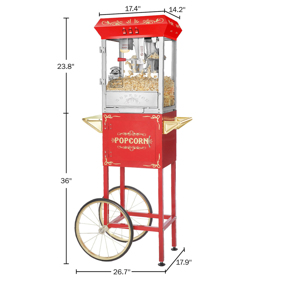 Superior Popcorn 8 Ounce Carnival Popcorn Popper Machine with Cart Stainless Steel Image 2