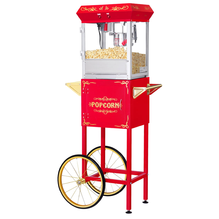 Popcorn Machine with Cart 6oz Popper Stainless Kettle Warming Deck Drawer Red Image 1