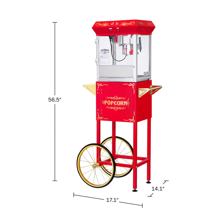 Popcorn Machine with Cart 6oz Popper Stainless Kettle Warming Deck Drawer Red Image 2