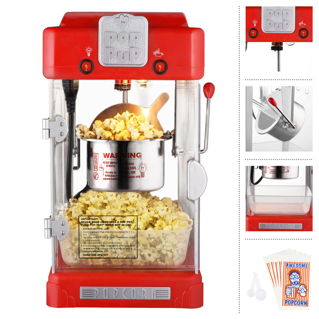 Pop Pup Popcorn Machine 2.5 Oz Retro Red Electric Popper Home Countertop Image 3