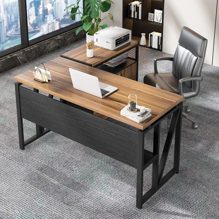 Tribesigns 55" L Shaped Office Desk with Storage Drawers and Mobile File Cabinet Image 2