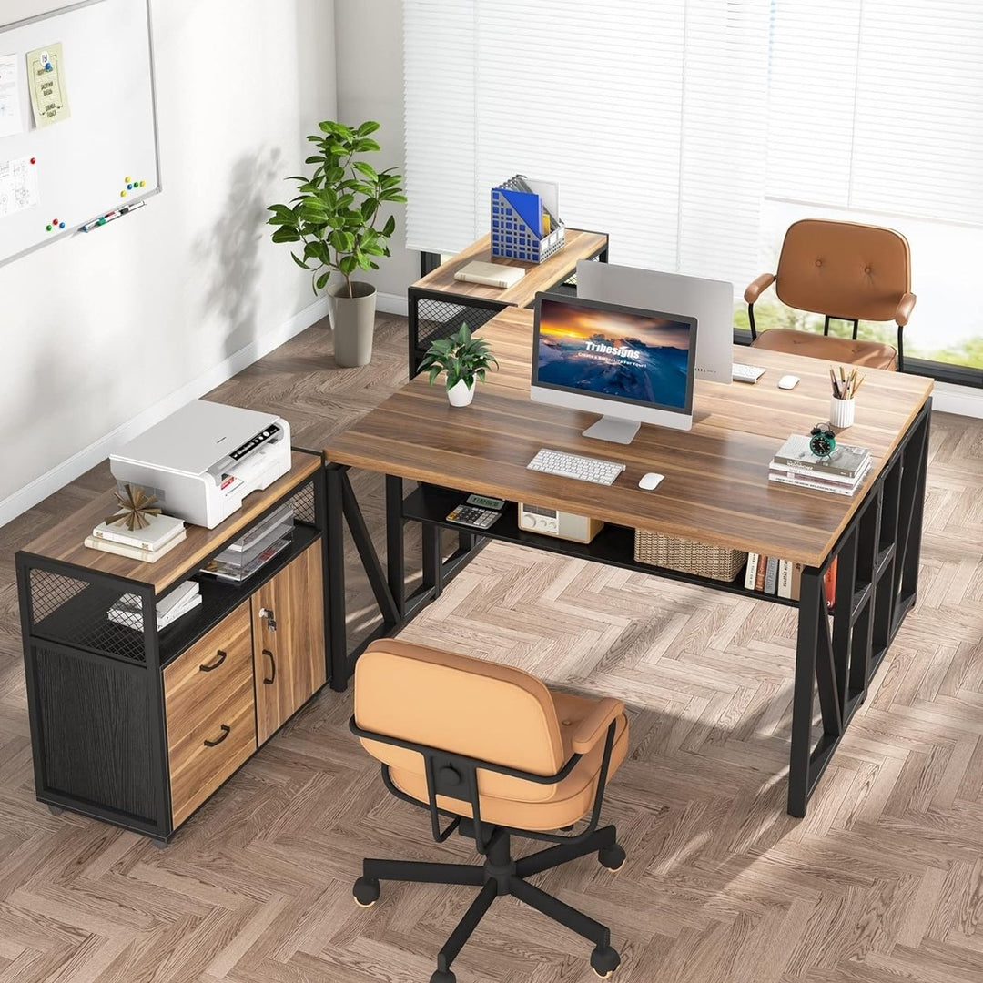 Tribesigns 55" L Shaped Office Desk with Storage Drawers and Mobile File Cabinet Image 3