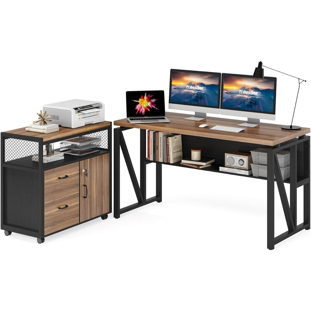 Tribesigns 55" L Shaped Office Desk with Storage Drawers and Mobile File Cabinet Image 4