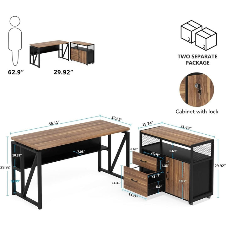 Tribesigns 55" L Shaped Office Desk with Storage Drawers and Mobile File Cabinet Image 5