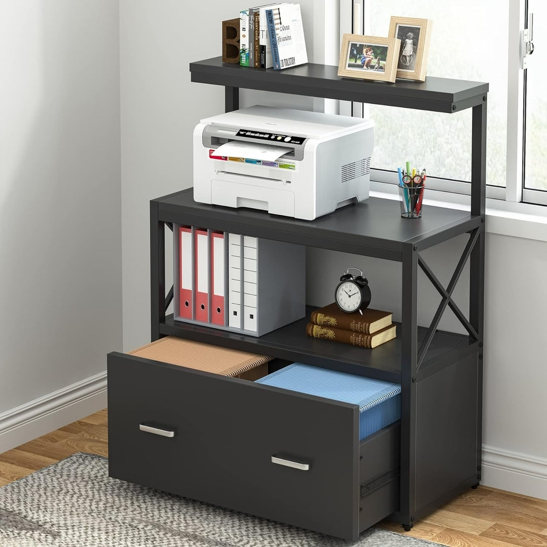 Tribesigns Lateral File Cabinet Modern Filing Cabinet with 1 Large Drawer and 3 Open Storage Shelves Image 4