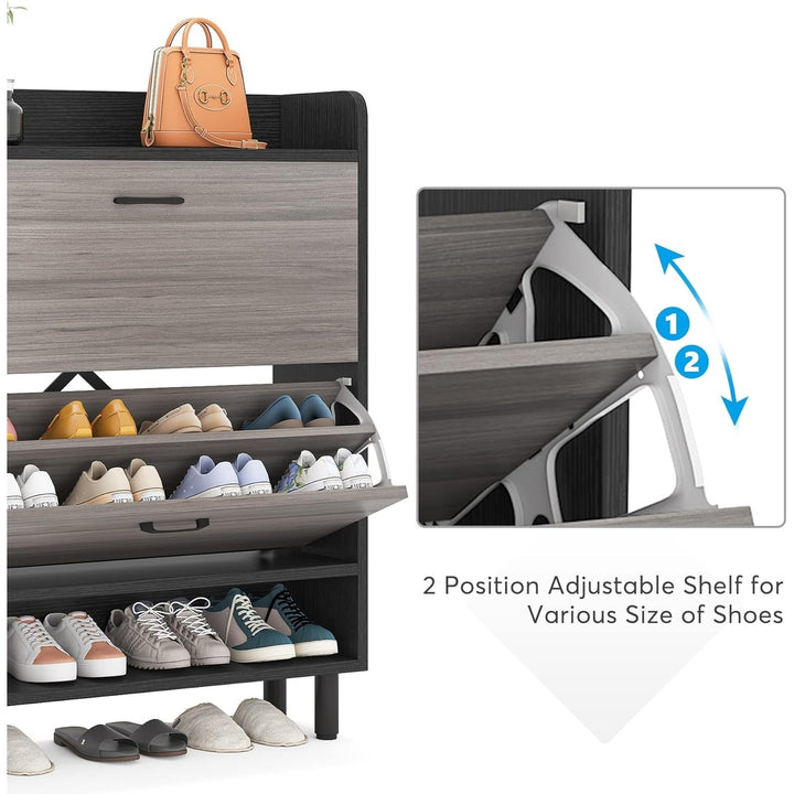 Tribesigns Shoe Cabinet, 2-Tier Shoe Storage Cabinet with Flip Doors, Vintage Entryway Shoe Organizer Rack with Open Image 6