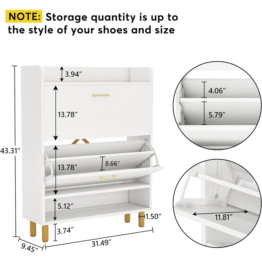 Tribesigns Shoe Cabinet, 2-Tier Shoe Storage Cabinet with Flip Doors, Vintage Entryway Shoe Organizer Rack with Open Image 7