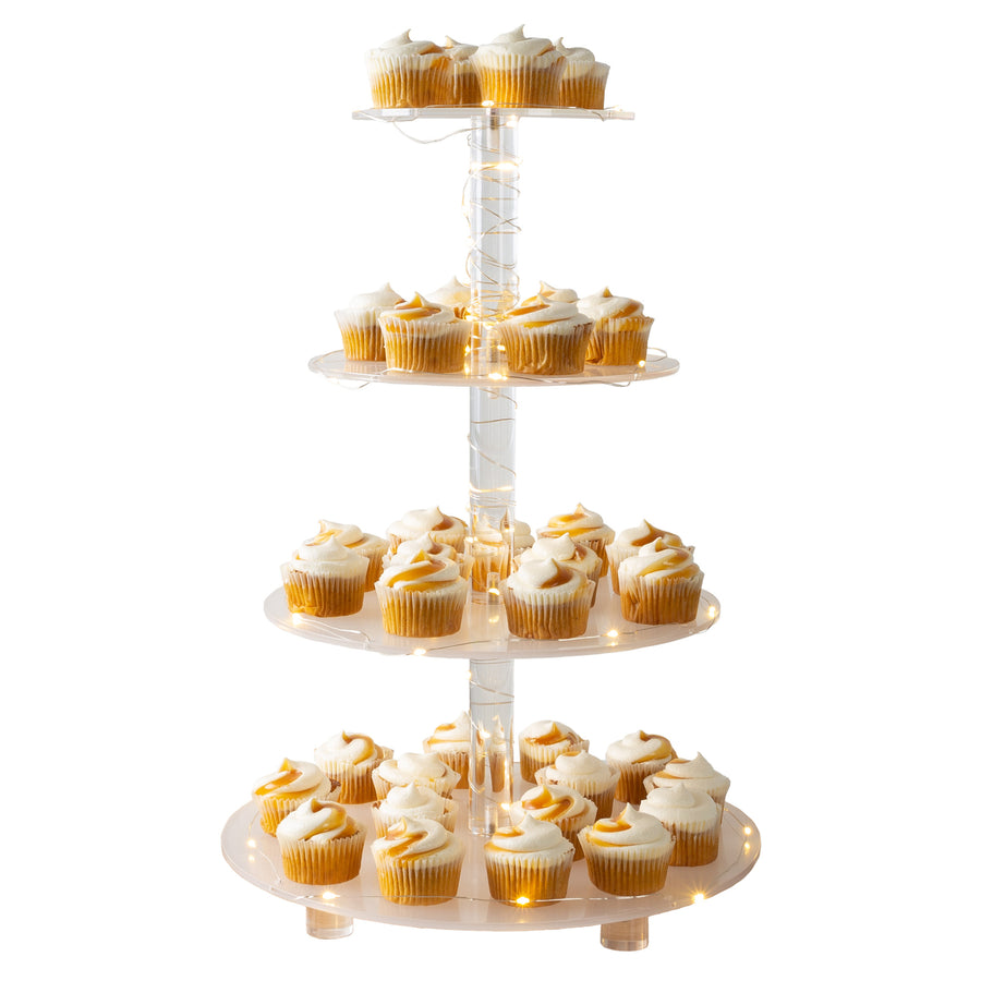 4-Tier Acrylic Cupcake Stand with LED Lights Fits 38 Cupcakes for Parties Image 1