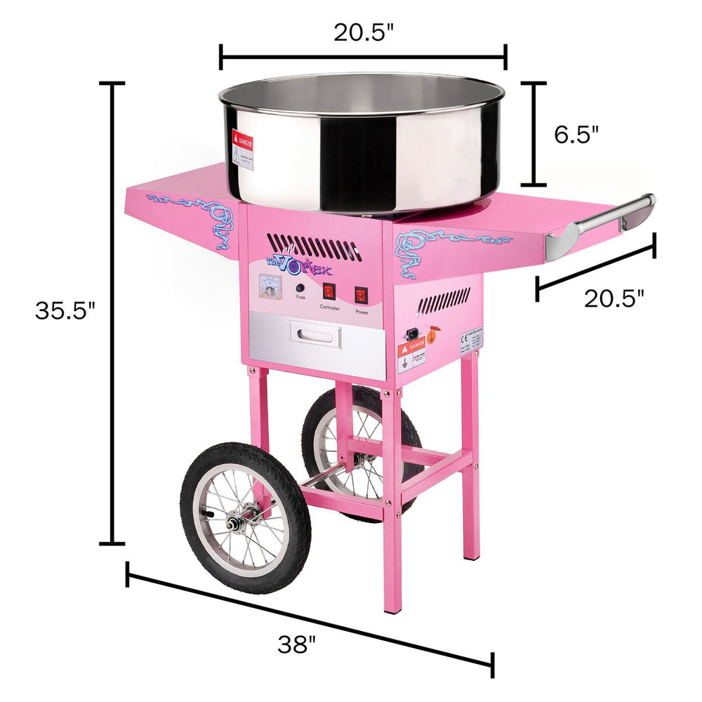 Cotton Candy Machine with Cart Pink Stainless Steel 950W 13in Wheels 2 Trays Image 2