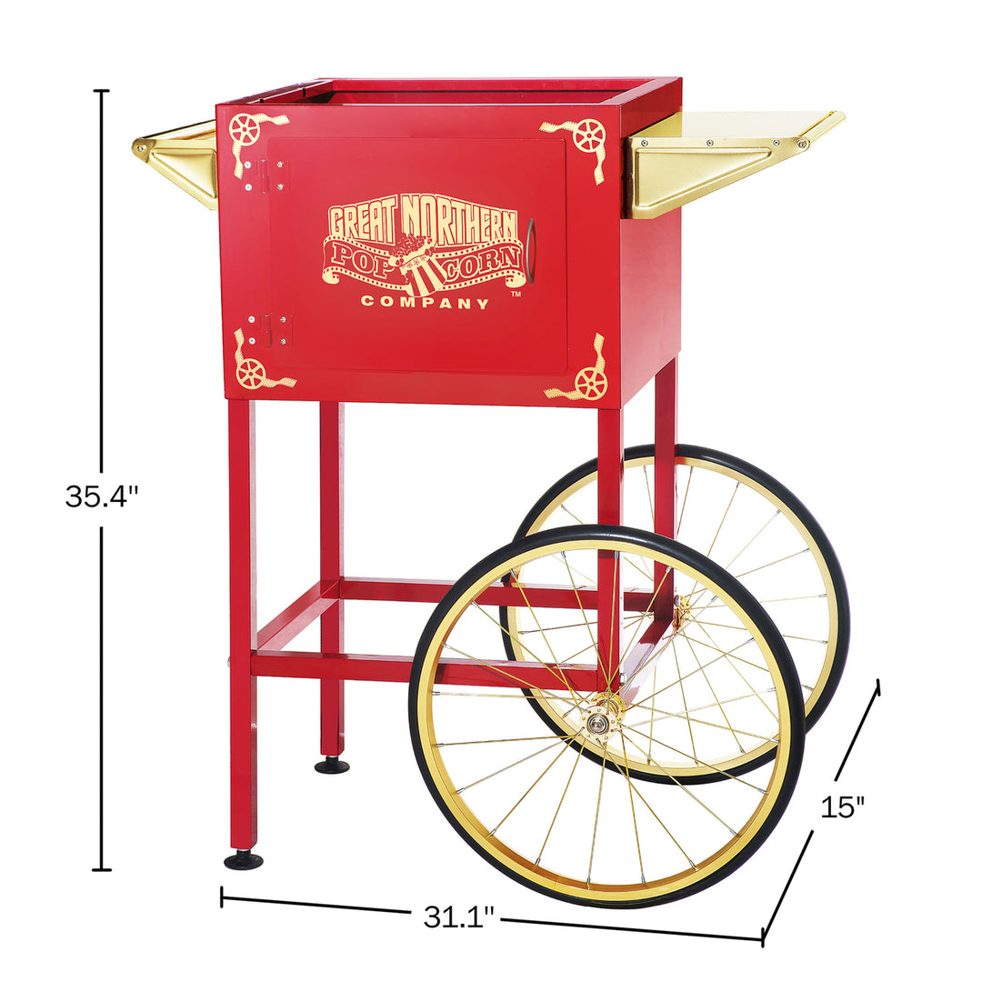 Popcorn Cart Matinee Replacement Stand 8oz Poppers Shelf, Handle Wheels, Red Image 2