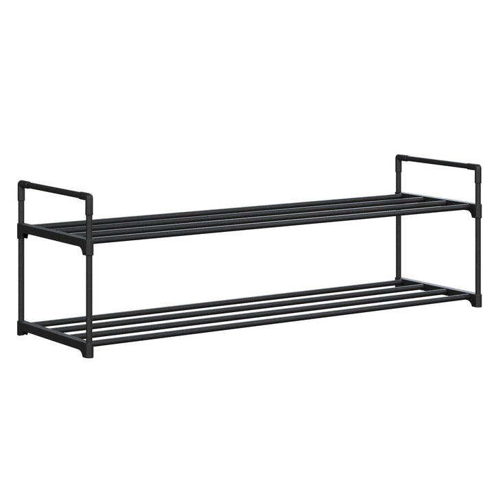 Black 2-Tier Shoe Rack Organizer Holds 10 Pairs Durable Plastic Space Saving Image 1