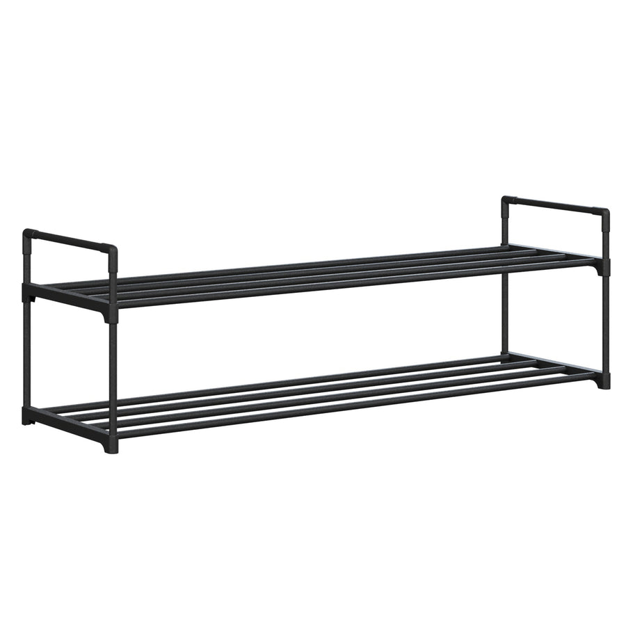 Black 2-Tier Shoe Rack Organizer Holds 10 Pairs Durable Plastic Space Saving Image 1