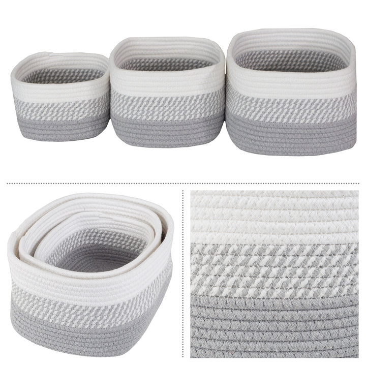 3-Piece Storage Basket Set Small Medium Large Rope Baskets for All Rooms, Gray Image 3