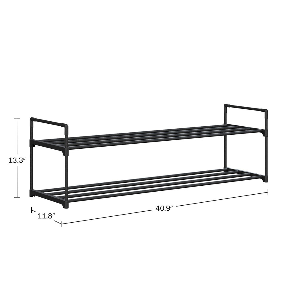 Black 2-Tier Shoe Rack Organizer Holds 10 Pairs Durable Plastic Space Saving Image 2