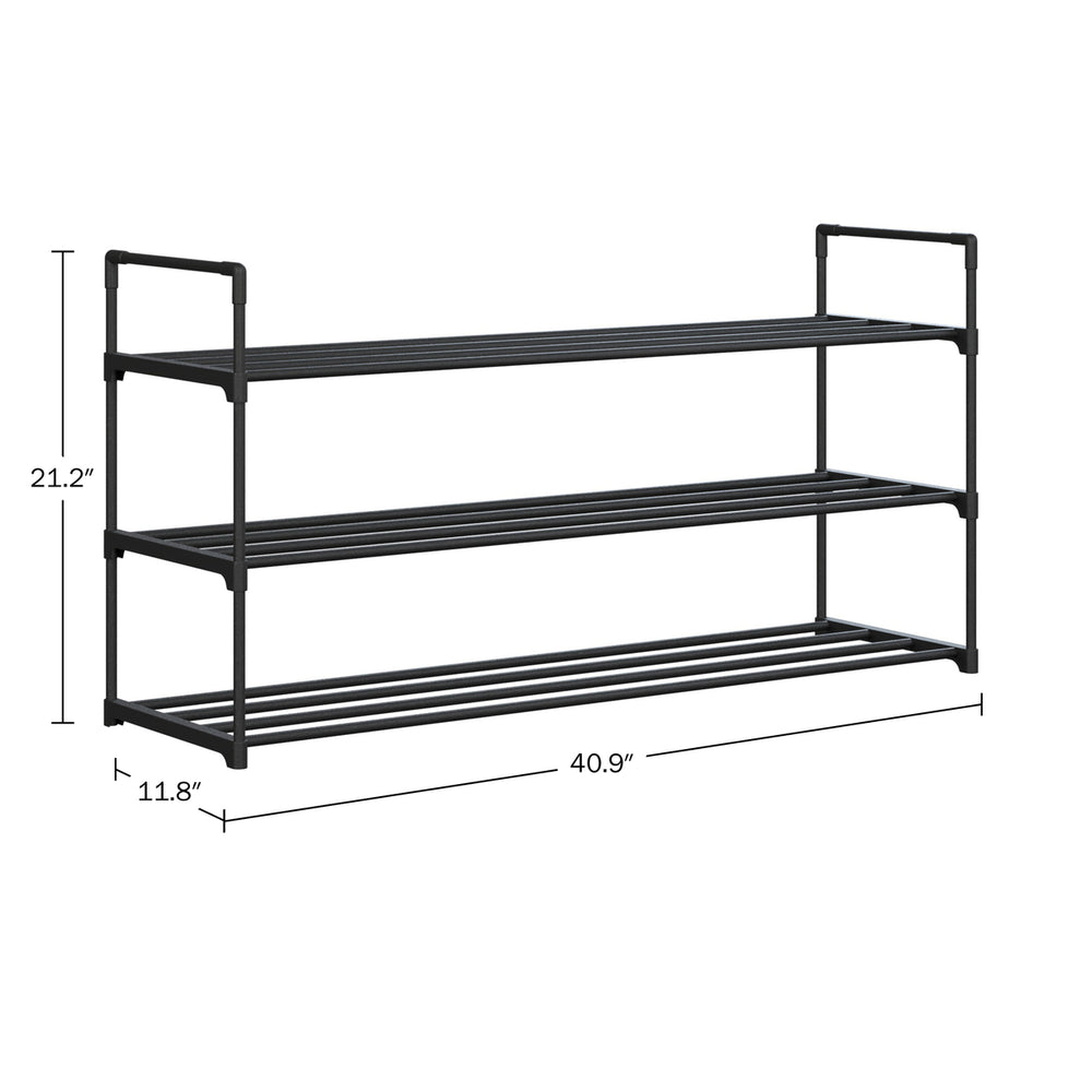 3-Tier Black Shoe Rack Organizer Holds 15 Pairs Durable Plastic Space Saving Storage Image 2