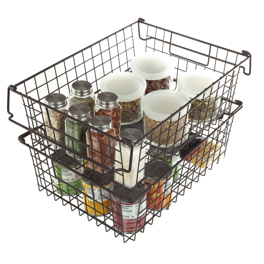 Large Brown Storage Bins Set of 2 Metal Wire Baskets for Kitchen Bathroom Organizing Image 1