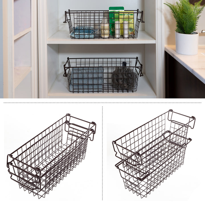 Storage Bins Set of 2 Small Metal Wire Baskets Espresso Brown Kitchen Bathroom Image 3