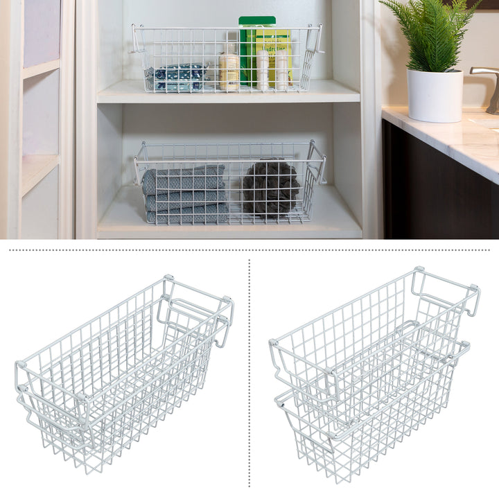 2 Storage Bins Small Shelf Organizers for Kitchen Bathroom Storage, White Image 3