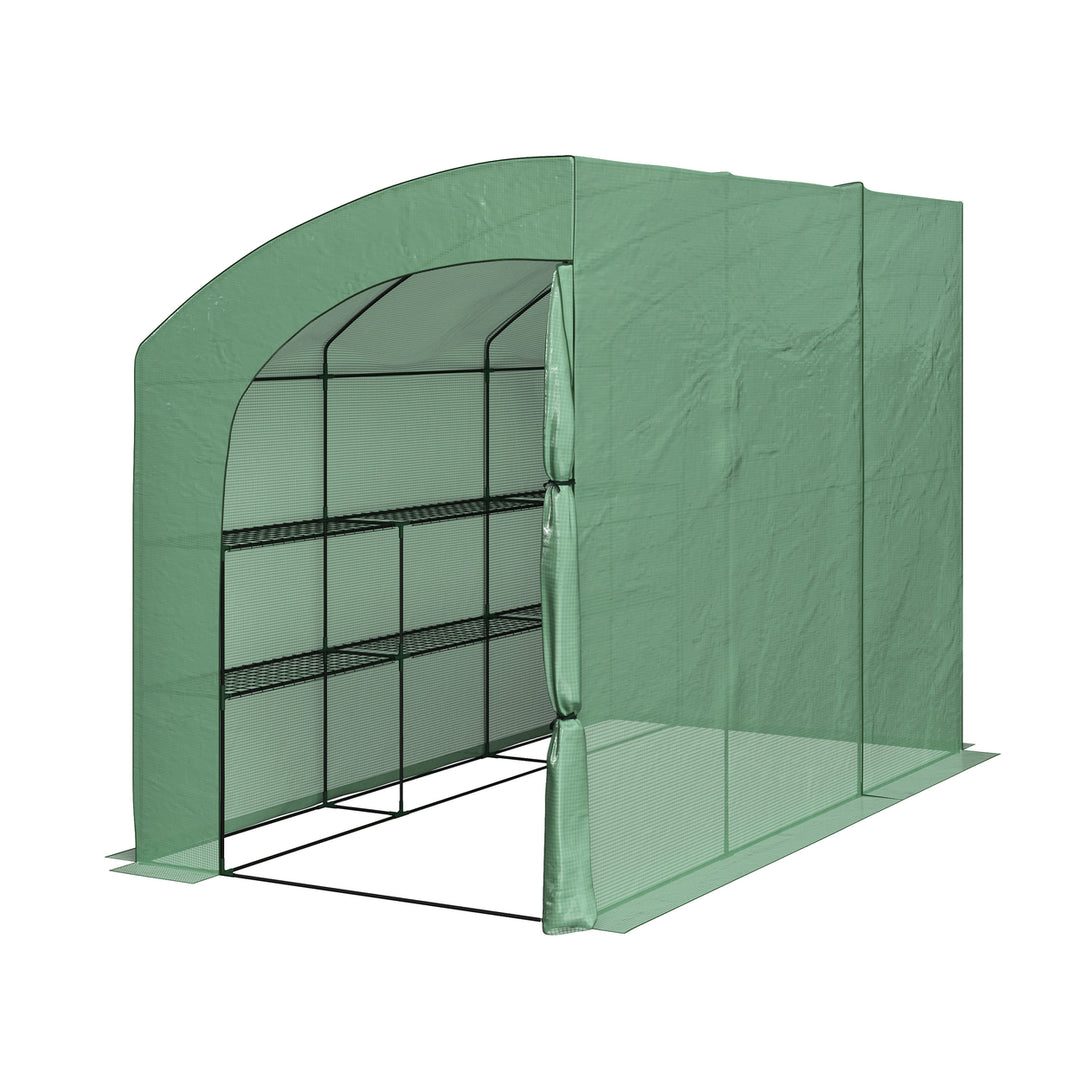 Lean To Greenhouse 10ft x 5ft x 7ft Green House with Doors and 6 Shelves, Green Image 1