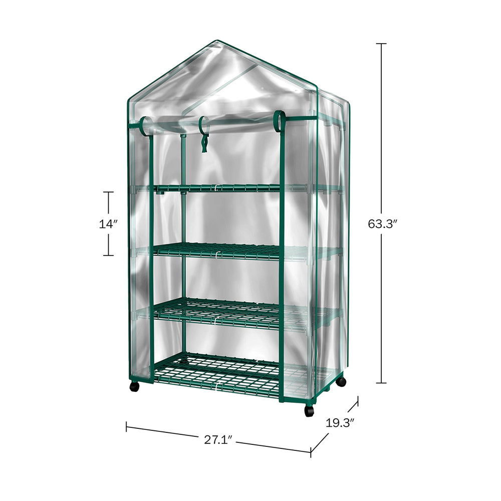 Green House Locking Wheels 4 Shelves w Cover Indoor Outdoor Portable Greenhouse Image 2