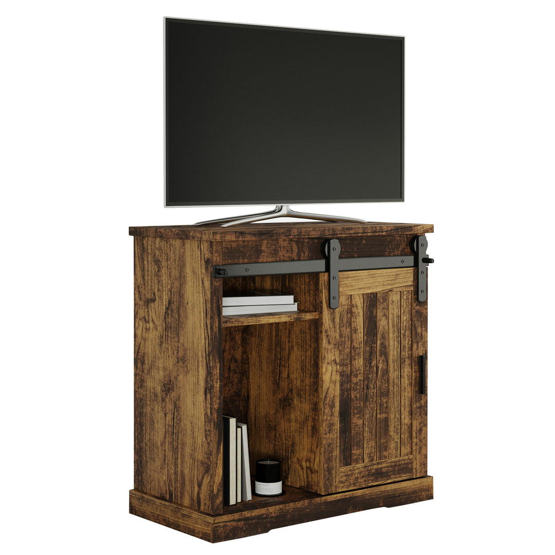 Tall TV Stand Entertainment Center for up to 34-in TVs, Brown Woodgrain Image 1