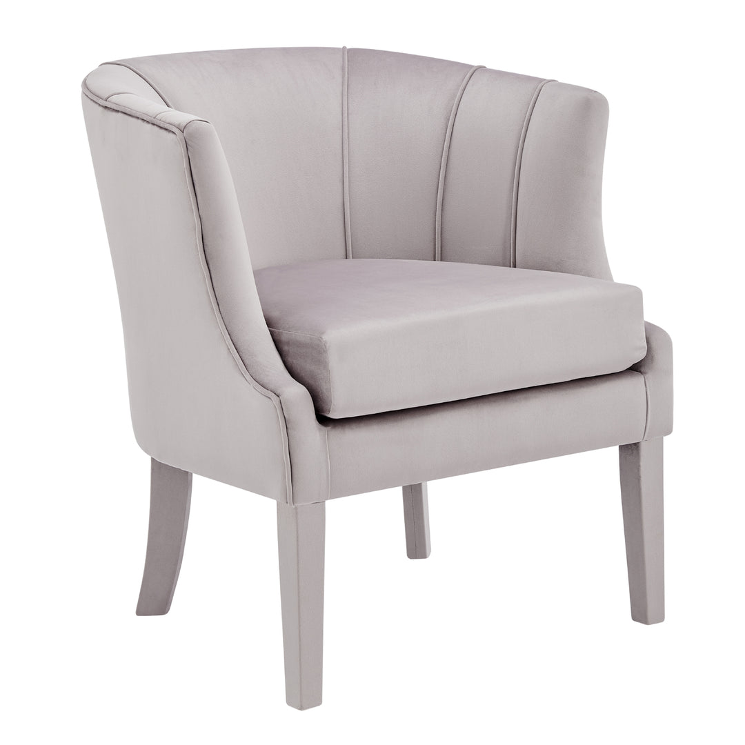 Iconic Home Layne Accent Chair Velvet Upholstered Vertical Channel Quilted Piped Stitching Barrel Back Design Image 3