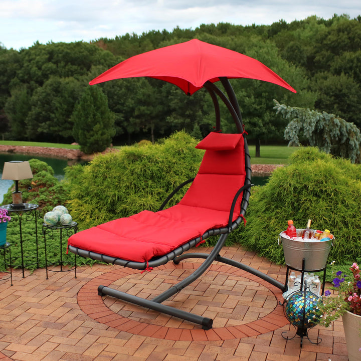 Sunnydaze Floating Lounge Chair with Canopy/Arc Stand - Red - Set of 2 Image 3