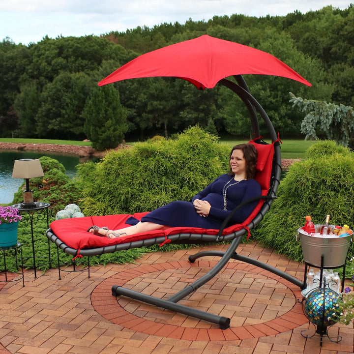 Sunnydaze Floating Lounge Chair with Canopy/Arc Stand - Red - Set of 2 Image 9