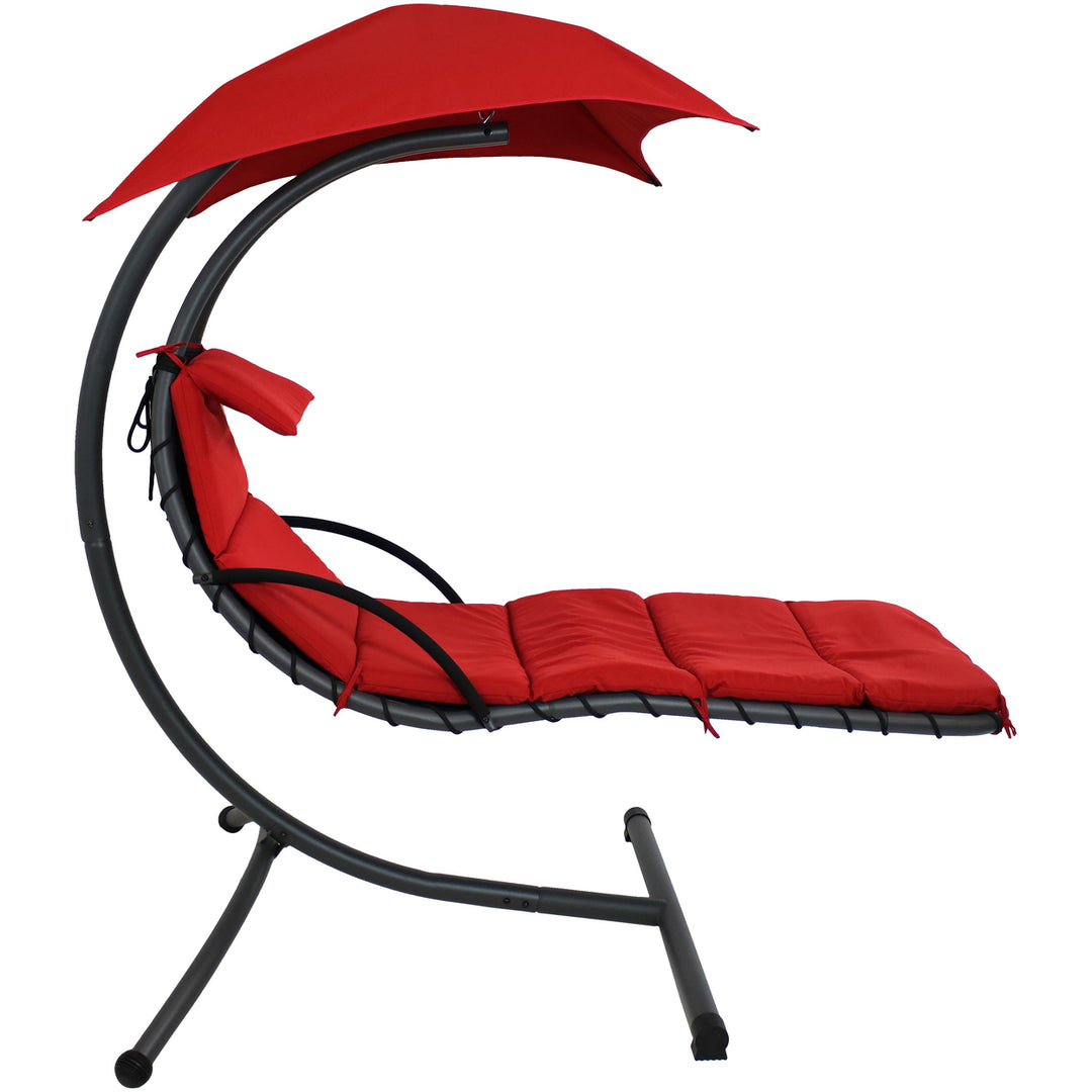 Sunnydaze Floating Lounge Chair with Canopy/Arc Stand - Red - Set of 2 Image 8