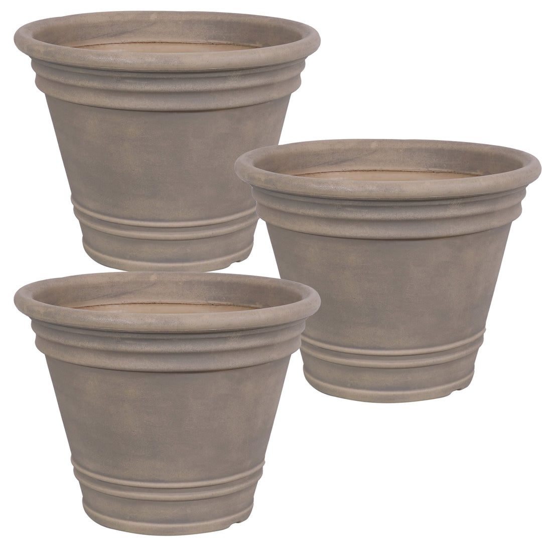 Sunnydaze 20 in Franklin Dual-Wall Polyresin Planter - Beige - Set of 3 Image 1