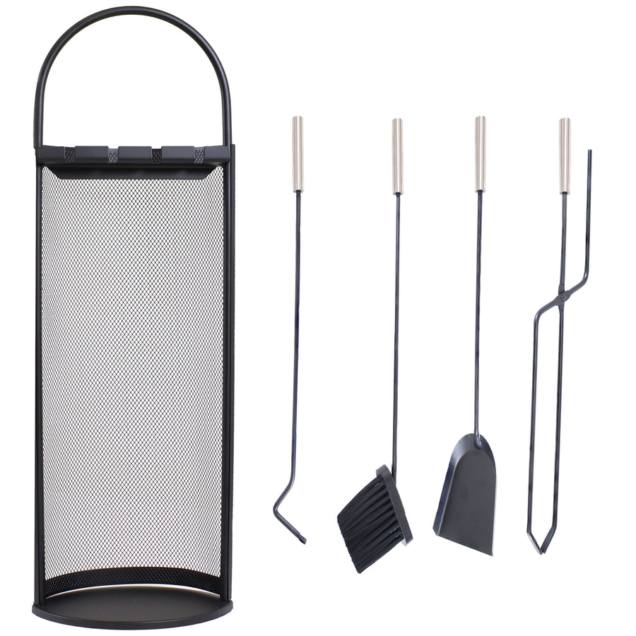 Sunnydaze 4-Piece Fireplace Tool Set with Mesh Shroud Holder Image 1