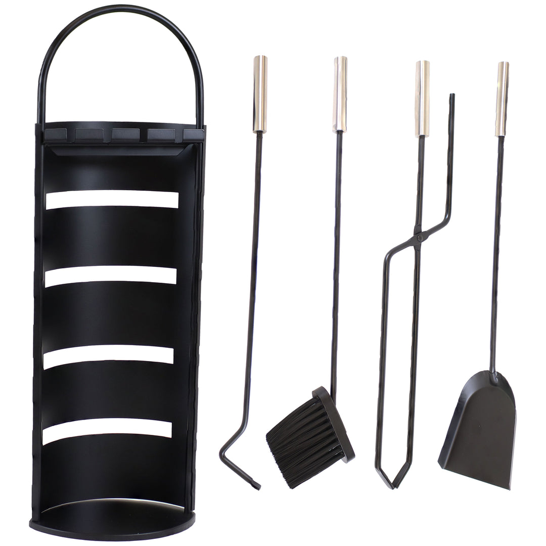 Sunnydaze 4-Piece Fireplace Tool Set with Slotted Shroud Holder Image 1