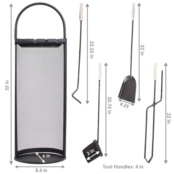 Sunnydaze 4-Piece Fireplace Tool Set with Mesh Shroud Holder Image 3