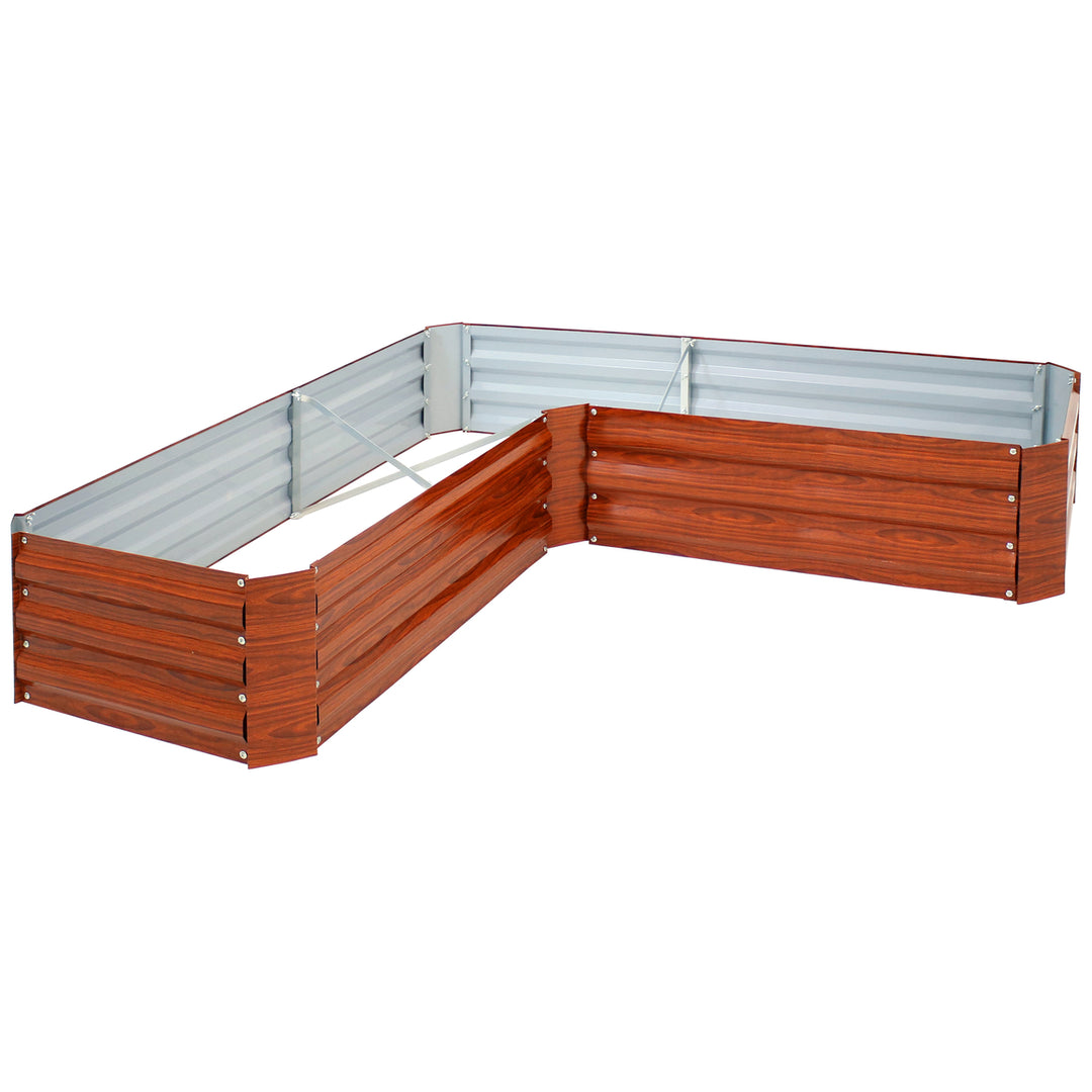 Sunnydaze Galvanized Steel L-Shaped Raised Garden Bed - 59.5 in - Woodgrain Image 1