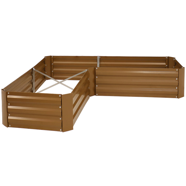 Sunnydaze Galvanized Steel L-Shaped Raised Garden Bed - 59.5 in - Brown Image 1