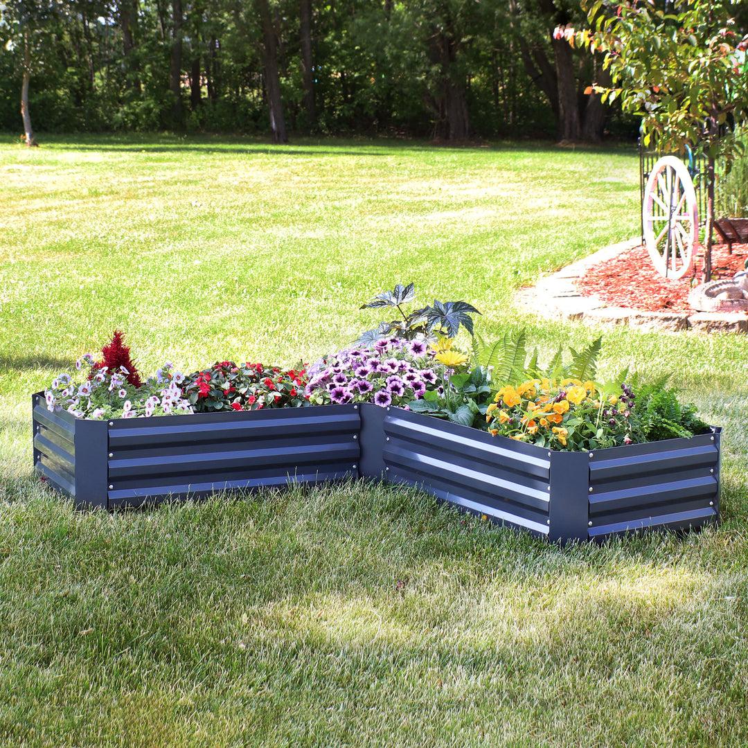 Sunnydaze Galvanized Steel L-Shaped Raised Garden Bed - 59.5 in - Dark Gray Image 4