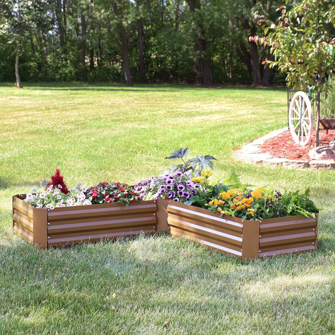 Sunnydaze Galvanized Steel L-Shaped Raised Garden Bed - 59.5 in - Brown Image 4