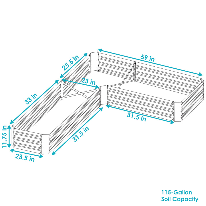 Sunnydaze Galvanized Steel L-Shaped Raised Garden Bed - 59.5 in - Dark Gray Image 3