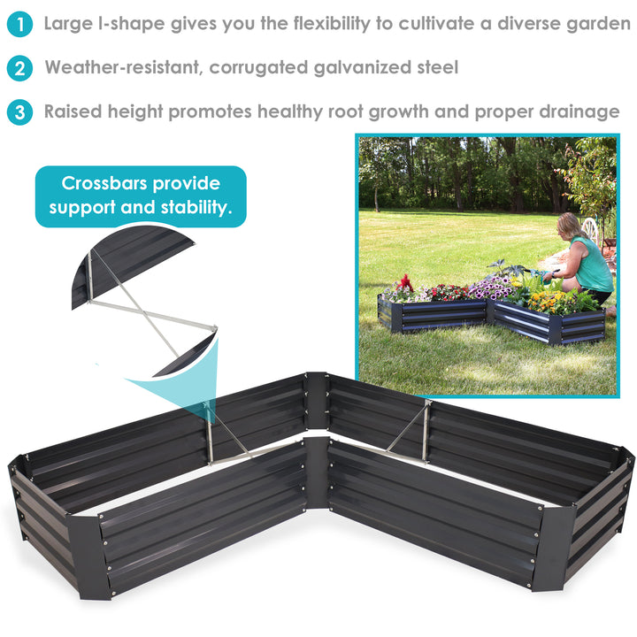 Sunnydaze Galvanized Steel L-Shaped Raised Garden Bed - 59.5 in - Dark Gray Image 4